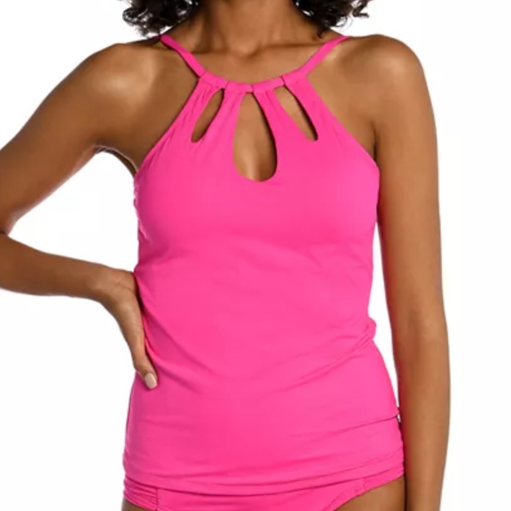 La Blanca Island Goddess Underwire Keyhole Cutout High Neck Tankini Top - Picture 3 of 6